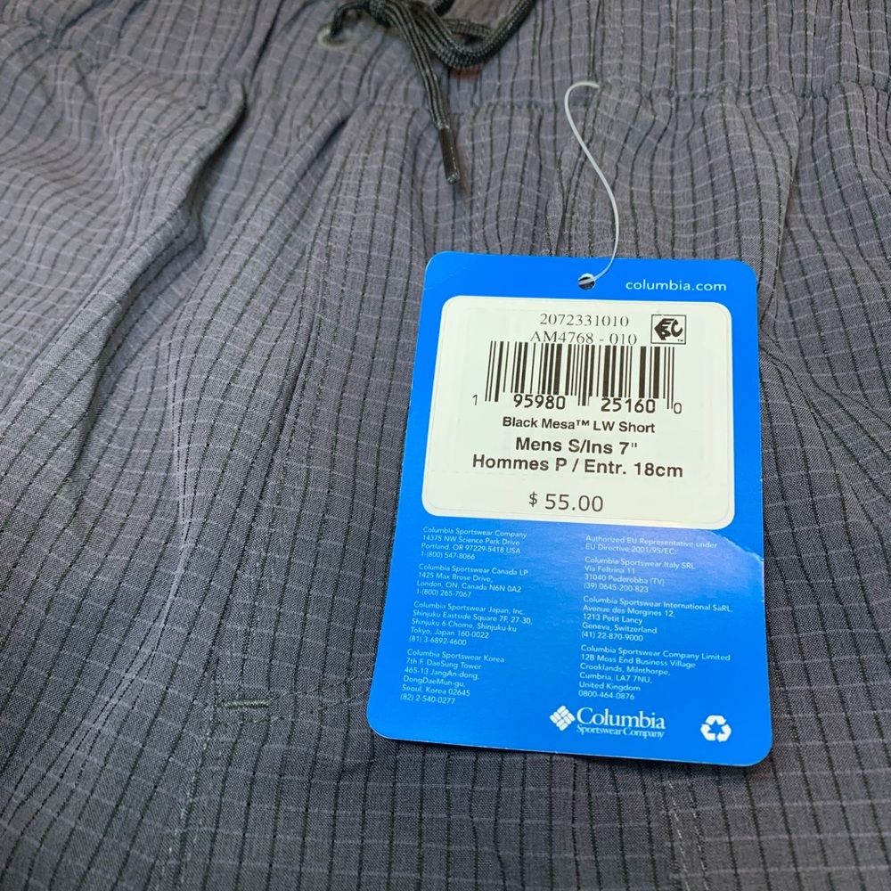 Columbia Men's Black Mesa Shorts - Slate Gray New with Tags size S. Ins 7”